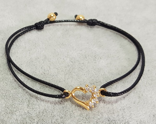 1041 bransoletka srebrne pozłacane serce z cyrkoniami na sznureczku