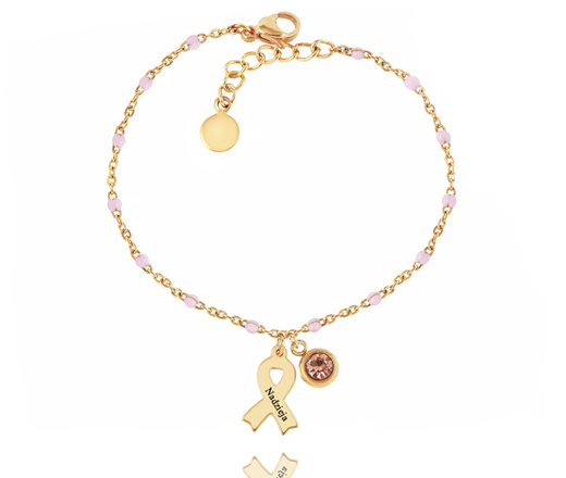 1630 bransoletka stal szlachetna i srebro pozłacane wstążka amazonka z grawerem i cyrkonią