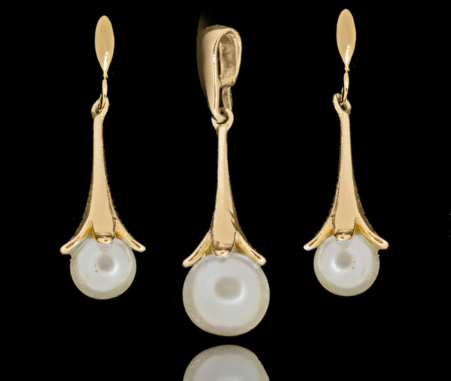 480/454 komplet srebrny 925 pozłacany perełki długie