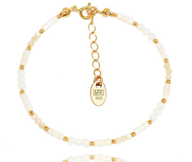 1373/9 bransoletka srebrna 925 pozłacana perełki śmietankowa