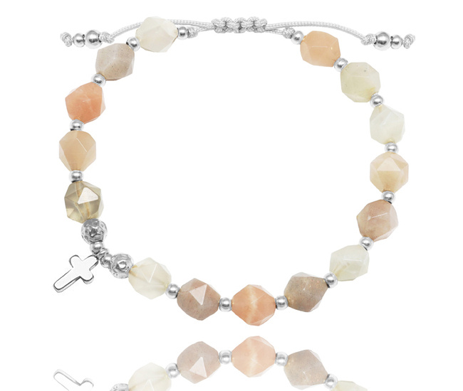 1671/11 bransoletka różaniec z kamieniem księżycowym