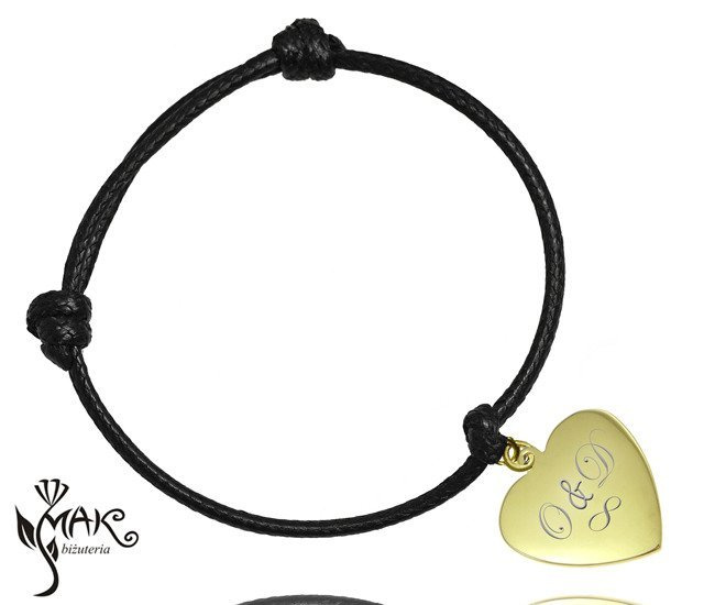 BR600 bransoletka na sznureczku z grawerem serce piękna