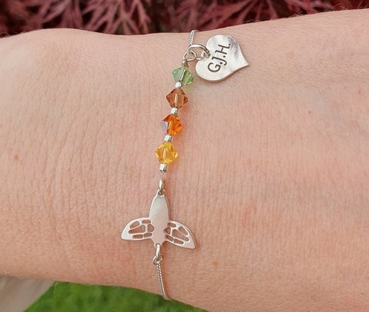 1171 Bransoletka z grawerem srebrna pszczółka, serce, Swarovski Elements