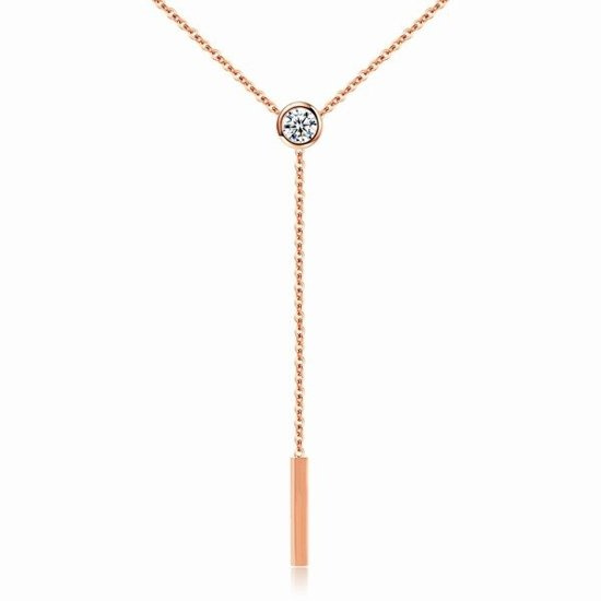 NK599/843 naszyjnik złoty stal z długim wisiorkiem i cyrkonią