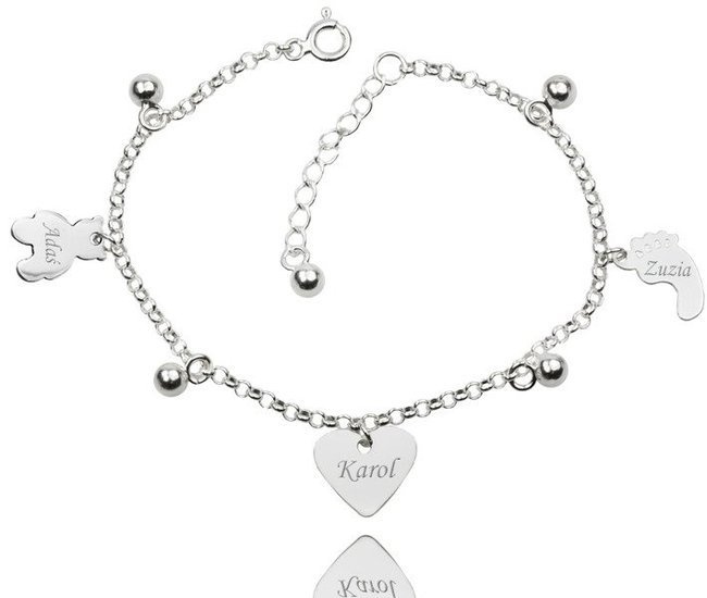 BR980M BRANSOLETKA z GRAWERUNKIEM trzy zawieszki kuleczki