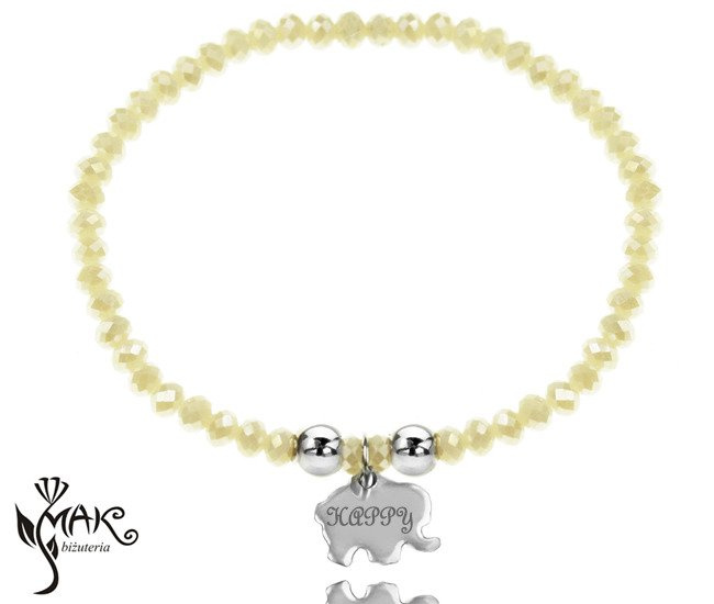 BR825 BRANSOLETKA Z GRAWEREM stal kryształki krem słonik