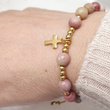 1571/27 bransoletka różaniec złota, beżowo-różowa 