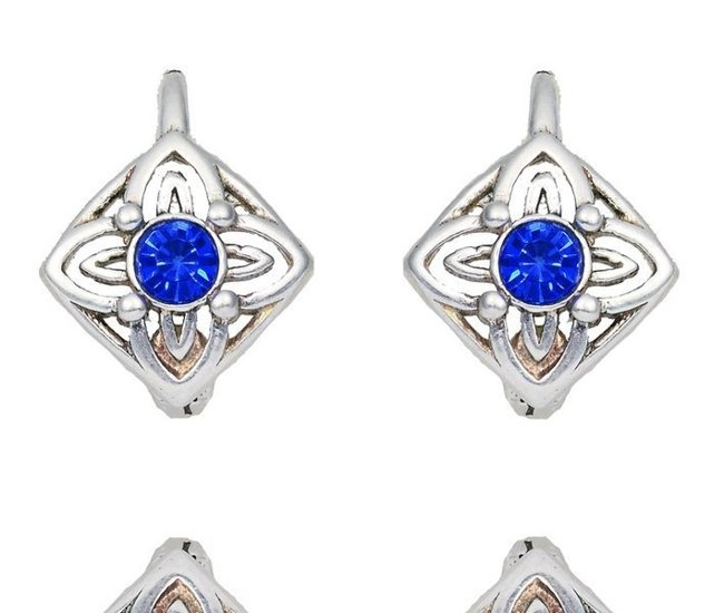 480/136 kolczyki srebrne 925 dla dziewczynki, niebieskie cyrkonie kwadracik ażurowy