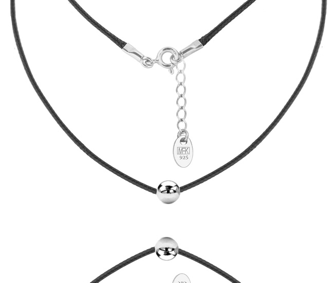 1549 naszyjnik na sznurku z grawerunkiem srebrna kulka