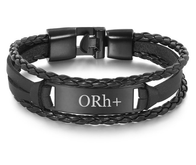 599/999 męska bransoletka z grawerem skórzana czarna