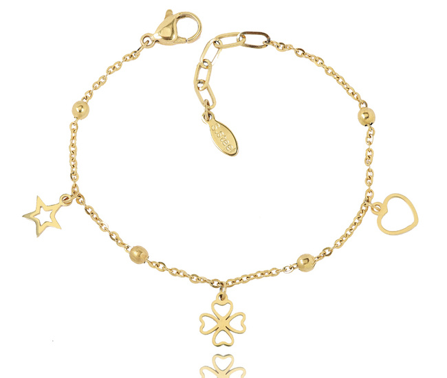 1326/28 bransoletka złota stal szlachetna oponki z wisiorkami