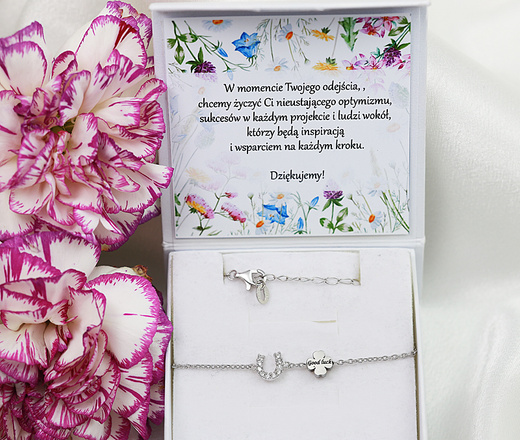 1641/3 bransoletka grawerowana srebro na szczęście podkowa i koniczynka