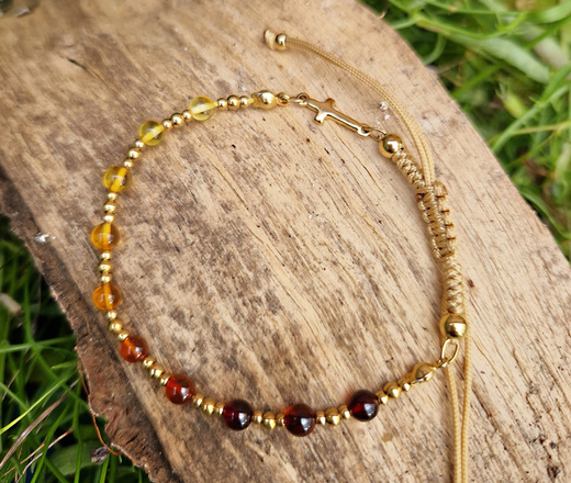 bransoletka różaniec z bursztynem pozłacana 1841/3