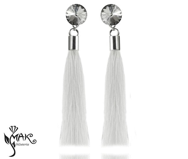 KOL779 kolczyki chwosty frędzle białe Swarovski Elements srebro 925
