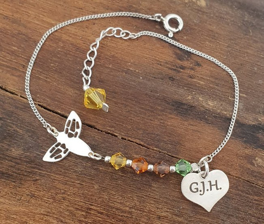 1171 Bransoletka z grawerem srebrna pszczółka, serce, Swarovski Elements