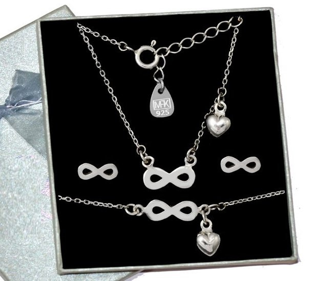 1137 nieskończoność infinity komplet srebrny 925 celebrytka naszyjnik kolczyki bransoletka