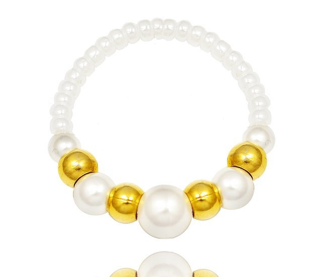 1288/1 pierścionek stalowy złoty perełki Swarovski Elements