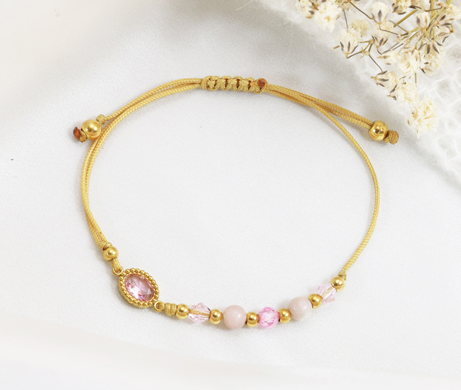 Złocona bransoletka z agatem różowym cyrkonią oraz kryształkami 1769