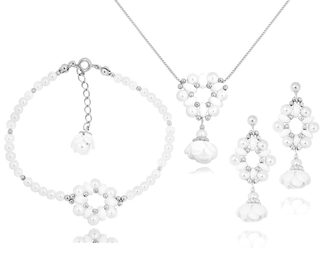 1501 komplet ślubny srebrny 925 z perełkami