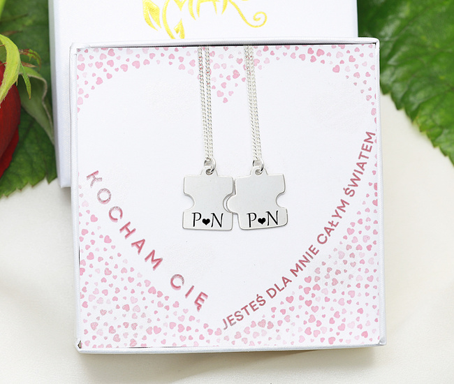 Naszyjniki z puzzlem 2 szt, srebro 925 zestaw walentynkowy 1899/13