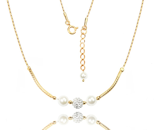 1359 komplet srebrny pozłacany z perełkami i kryształkami