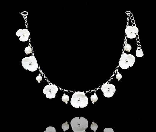 1749/2 biżuteria ślubna srebrno 925 z kwiatuszkami i perłami, komplet