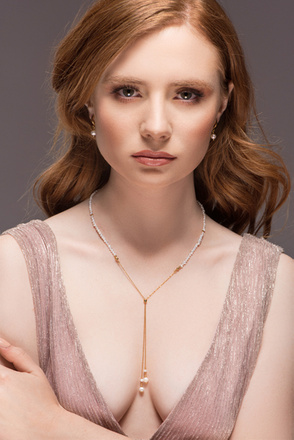 1383/1 naszyjnik srebrny 925 pozłacany z perełkami krawat