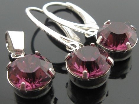 AMETYST KOMPLET z kryształów SWAROVSKI ELEMENTS cyrkonie(1028/SS39/Ametyst)