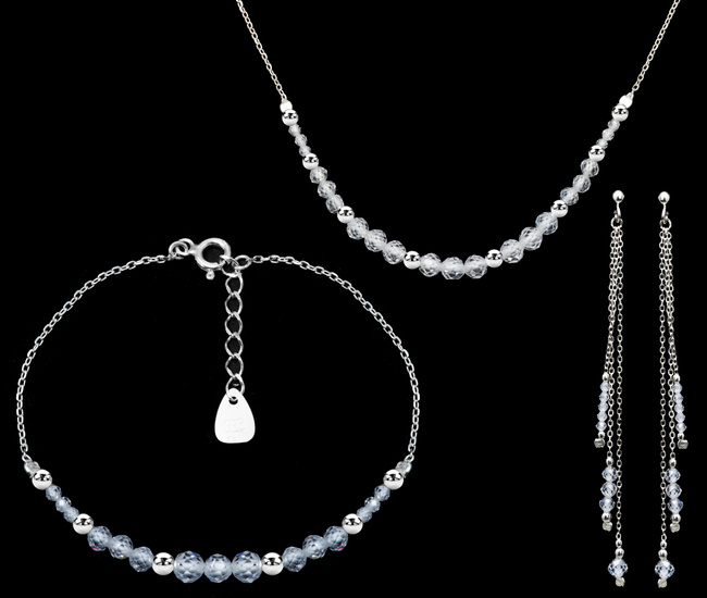 Komplet ślubny z cyrkoniami srebro 925 – naszyjnik, kolczyki, bransoletka 1816/11