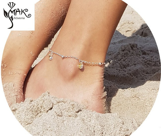 Br947 Bransoletka na stopę srebrna SWAROVSKI EL.
