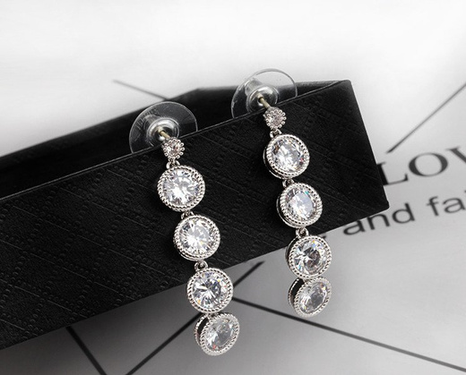 Kol 599/754 KOLCZYKI ślubne, długie,cyrkonie kółeczka