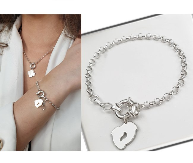 1245/5 bransoletka srebrna 925 łańcuszek duże ogniwka stopki z grawerem