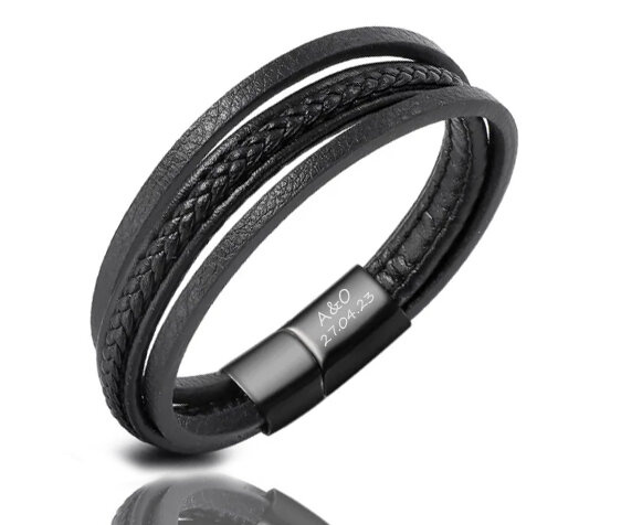 599/1127 męska bransoletka z grawerem skórzana czarna