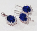 480/112  komplet srebrny owale z cyrkoniami niebieskimi