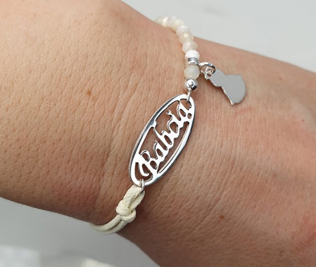 1244/3 bransoletka z grawerem z napisem babcia srebrna fasetowana masa perłowa