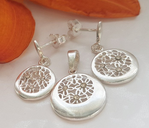 480/95 komplet srebrny ażurowe koła z cyrkoniami