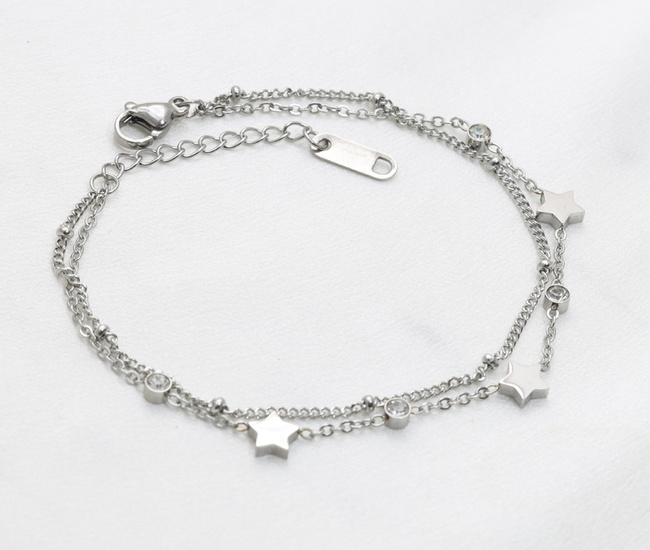 Bransoletka cyrkonią i kuleczkami, podwójny łańcuszek 1857/25