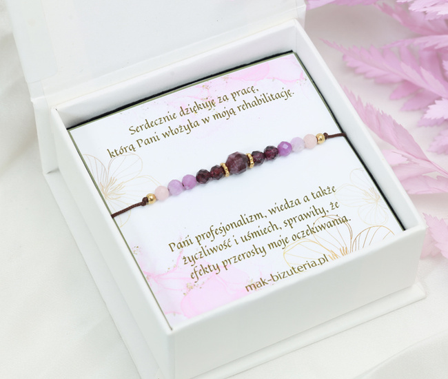 Zestaw pudełko z podziękowaniami bransoletka bordo granat rubin 1882