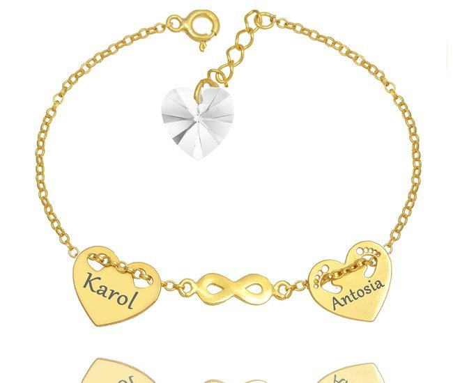 1178  bransoletka grawerowana złota srebro 925 serce Swarovski Elements infinity