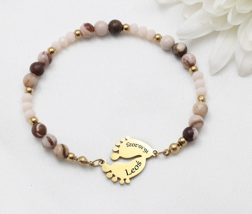 Bransoletka grawerowana pozłacane stopki z kamieniami naturalnymi 1876/1