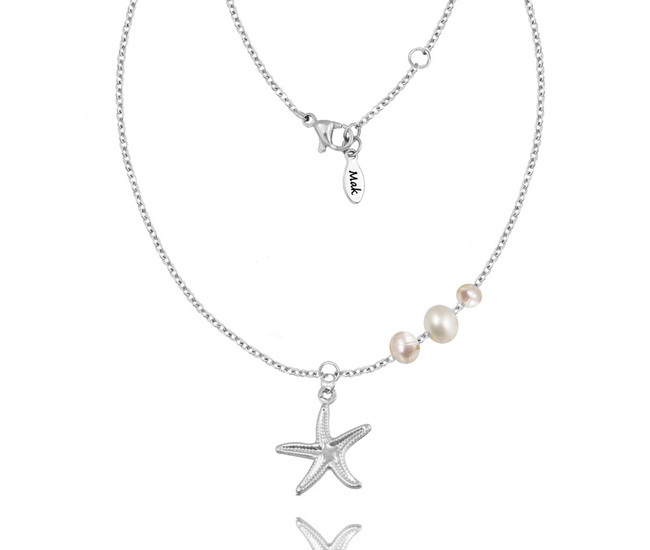 naszyjnik srebrny stalowy rozgwiazda i perła 1541/3