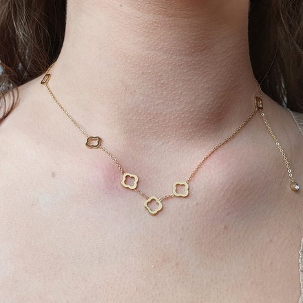 1251/9 naszyjnik złoty stalowy cyrkonia koniczynki