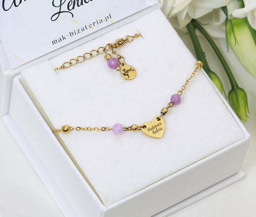 Złota bransoletka z grawerem z sercem i rubinem 1898/6