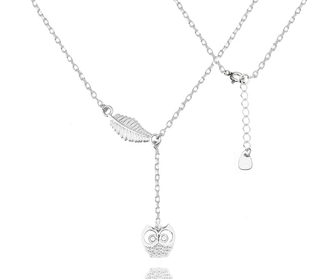 1558 naszyjnik na Dzień Nauczyciela srebro 925 sowa i listek