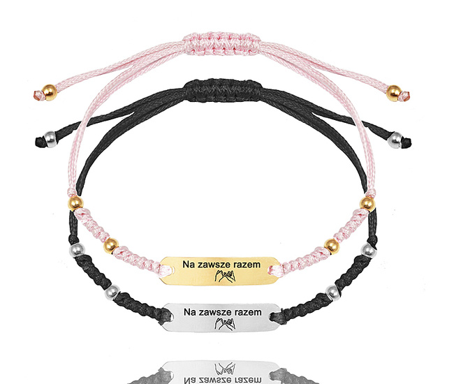 1638/7 bransoletka stalowa dla pary z grawerem na sznureczku