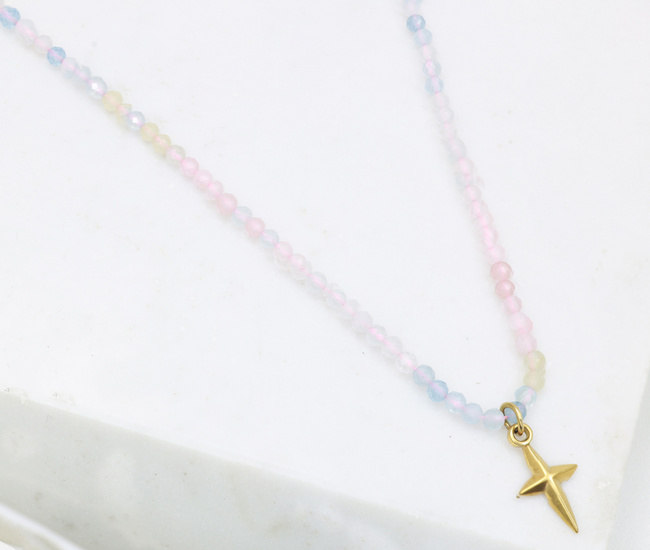 Naszyjnik z krzyżem i kamieniami naturalnymi (morganit) 1799/9