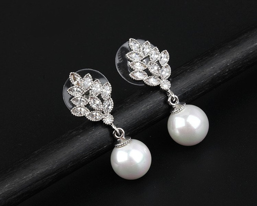 KOL 599/868 KOLCZYKI srebrne wysadzane cyrkoniami z perłą