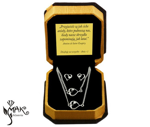 KPL802 serca KOMPLET celebrytka + pudełko z grawerem