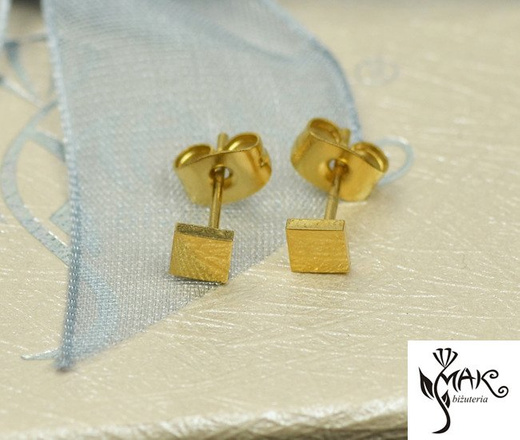 KOL924 KOLCZYKI sztyft stalowe złote kwadraciki 4mm