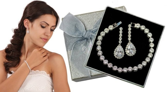 Kpl871 komplet ślubny, biżuteria ślubna z cyrkoniami k599/544 b599/543